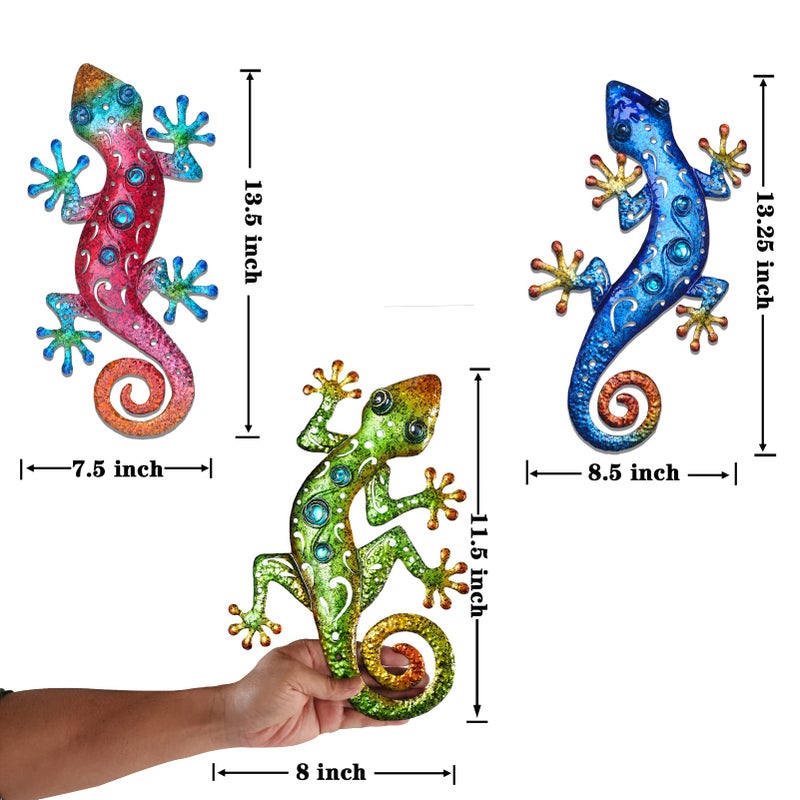 Tuokiuhn Metal Lizards Outdoor Decor Metal Gecko Wall Decoration Geico Lizard 13.5 * 8.5 Inch 3 Pack Set Suitable for Hanging in Yard Or Fence - Image 2